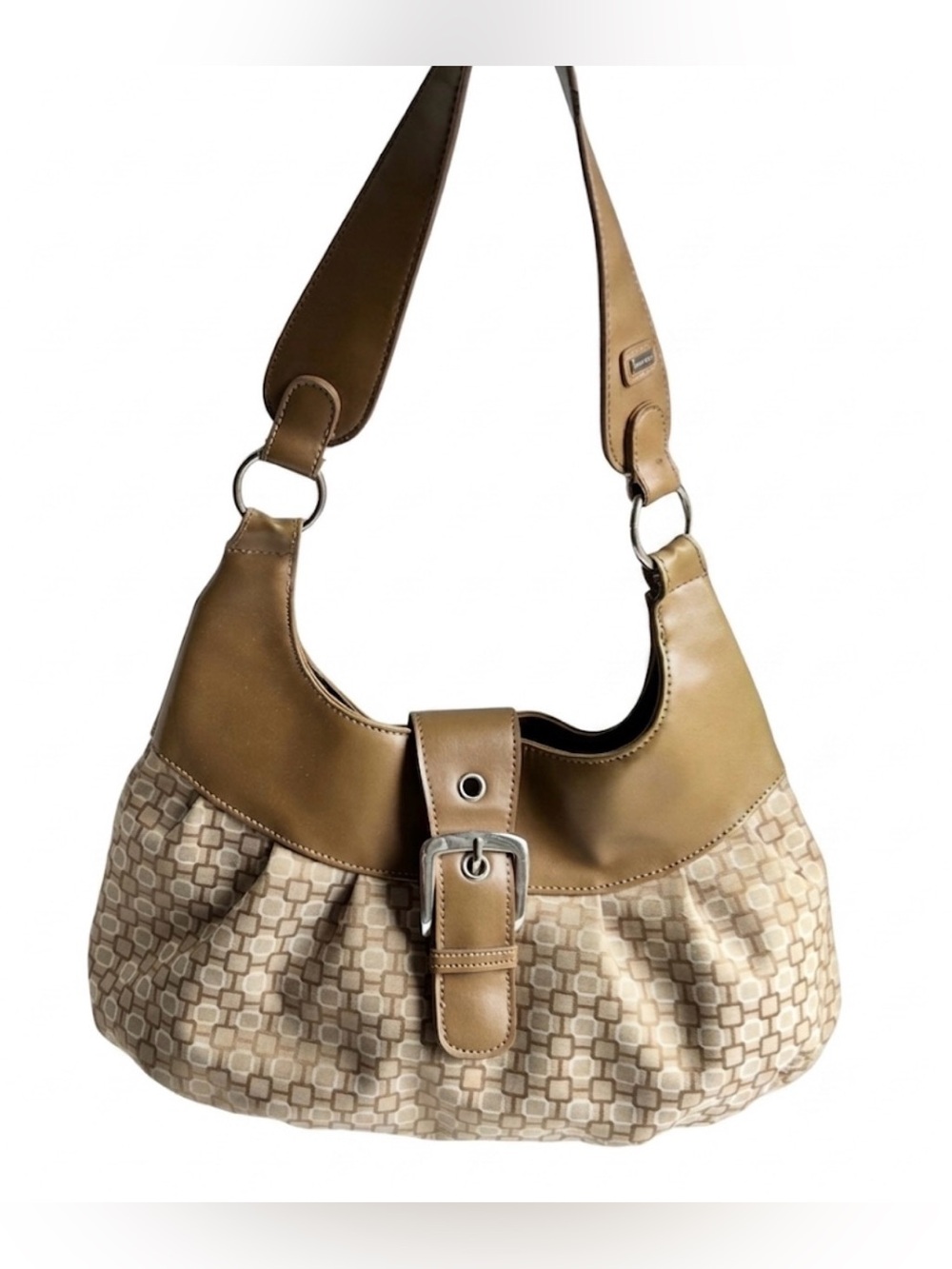 Nine West vintage Y2K geometric Jacquard Hobo shoulder Bag Brown Tan